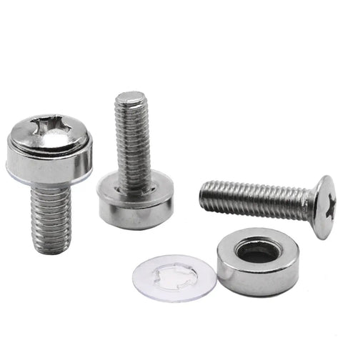 Badass 60 Pack M6 X 16mm Screws Square Cage Nuts Washers for Server Rack Cabinet Mounting, nickel plated steel screws and washers.