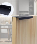 Side view of installed 1.38 Inch Black Finger Edge Pulls For Cabinets 10 Pack Aluminum Alloy Back Mount Concealed Handles.