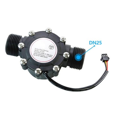 Water Flow Sensor 5-18V Hall Effect Flowmeter For DC Liquid Monitoring, 1-1/4 Inch Size, Inline Flow Switch, front view