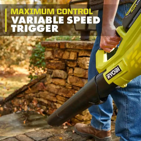Powerhouse 40V Cordless Leaf Blower Tool Only With 120 MPH Air Speed And 550 CFM, used by person in yard cleanup