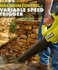 Badass 40 Volt Cordless Leaf Blower With Variable Speed Dial, 120 MPH Gust And 550 CFM Blast, Tool Only in action near a stone wall.