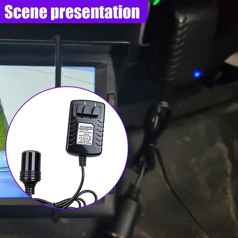Ready Rock Solid 12V 2A AC To DC Converter With Cigarette Lighter Socket Adapter connected to a car display.