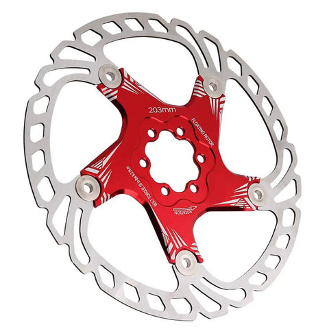 Top Tier 203mm Five Nail Disc Brake Rotor For Hydraulic And Mechanical Calipers Lightweight Trail Weapon With Killer Grip And Boss Quality In Rad Red Build displayed on white background.