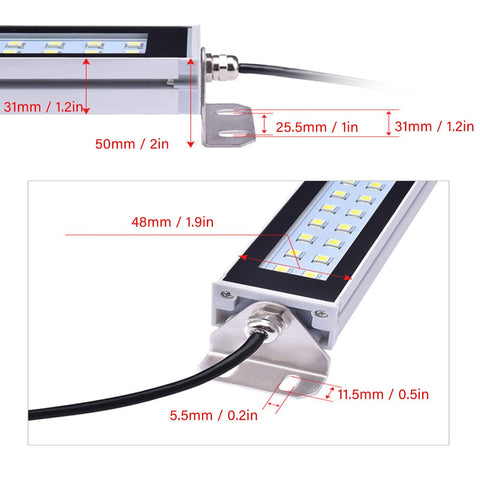 Explosion Proof CNC Machine Tube Light With Waterproof Anti Corrosion Housing 20W 24V 36V Industrial Work Lamp dimensions