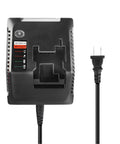 Straight Up Rock Solid 18V Fast Battery Charger With 3.0 Amp Quick Charge and PCXVMC design, top view with power cord.