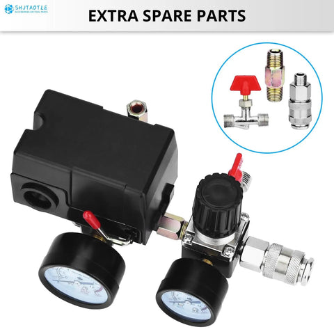 Air Compressor Pressure Switch Control Valve 95 To 125 PSI With 0 To 180 PSI Regulator And Safety Relief Valve 110 To 240V Ready 4 Way Replacement