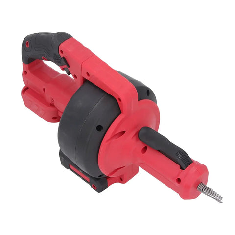 Cordless Electric Drain Auger Knocks Out Nasty Drain Clogs Fast With 23 Foot Flexible Spiral Cable For Sinks Toilets And Bathtubs Heavy Duty Rechargeable Tool, showing compact red design.
