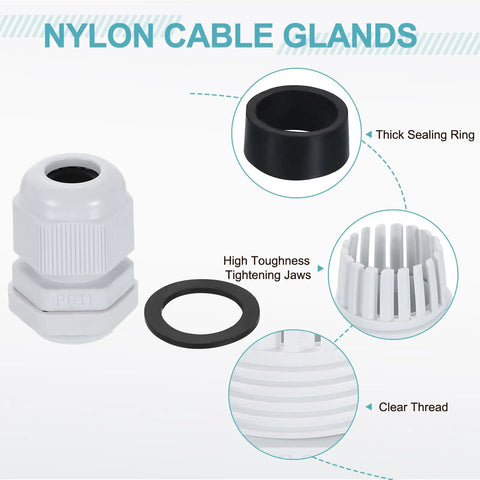 DIY Friendly Nylon Cable Glands 10 Pack for 5-10mm Waterproof Cord Grips with Sealing Ring and Tightening Jaws