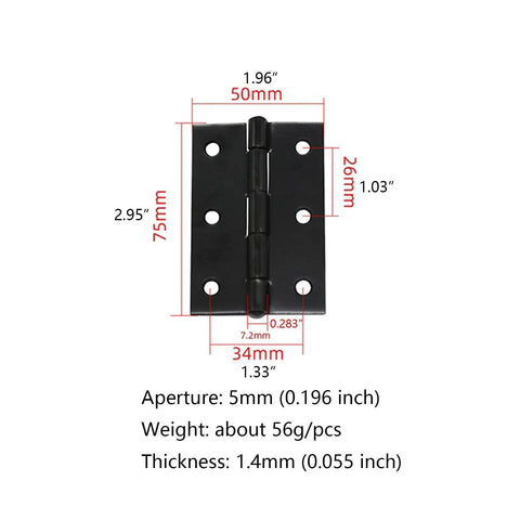 Heavy Duty 3x2 Inch Butt Hinges Black Finish 24 Pack with Plain Bearing, Thickened Steel Plate, Square Corner Door Hinges