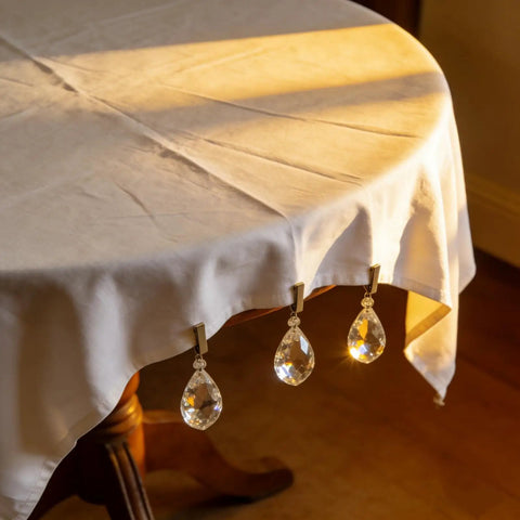 16 Pack Tablecloth Weights With Crystal Teardrop Pendants And Metal Clip Clamps For Glass Table Cover Hangers on cloth