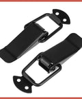 Universal Car Bumper Hook Clips Quick Release Fasteners For Trunk And Bumpers 105x33mm Two Pack showing two black metal clips