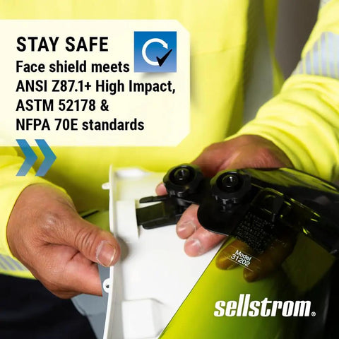 Hands assembling Beefy Full Face Shield Mask With Hard Hat Arc Flash Rated Protective Gear For Work & Grinding ANSI Z87 1 Shield