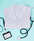 White Short Sleeve Lab Coat XL Costume For Adults And Teens Unisex Scientist Doctor Outfit With Stethoscope And ID Card Accessories For Halloween