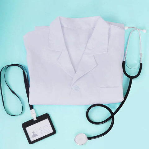 White Short Sleeve Lab Coat XL Costume For Adults And Teens Unisex Scientist Doctor Outfit With Stethoscope And ID Card Accessories For Halloween