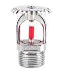 Heavy Duty Five Pack of 68 Degree Quick Response Fire Sprinkler Heads No Drama Concealed Ceiling Setup for Commercial Areas Smooth Pendent Upright Install Top Shelf Quality, close-up of sprinkler head with red glass tube.