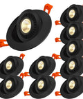Set Of 10 Adjustable Led Recessed Downlights With Baffle Trim For A Tight Flush Mount Install Ultra Smooth Zero Glare Warm White Glow Killer 12W Gimbal Ceiling Spotlight in black with orange clips.