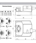 Rock Solid 40Nm 24V Ac Dc Damper Actuator Featuring Plug And Play Wiring For Hvac Air Control Dampers and Ventilation Systems dimensional drawing.