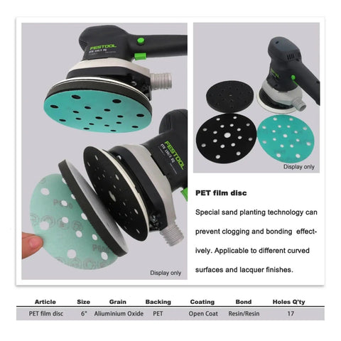 Check Out These Heavy Duty 6 Inch Sanding Discs With 17 Holes For Perfect Grip And Dust Venting On Random Orbital Sanders For Amazing Wet Dry Projects. Image displaying sanding disc with 17 holes on an orbital sander.