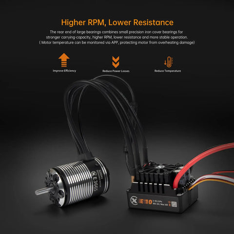 High Torque Sensored Brushless Motor And E10 ESC Combo for RC Car showing motor and ESC units with cables.