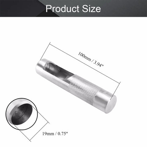 Diagram showing 19mm Round Hollow Leather Punch Tool For Crafting Durable Carbon Steel Hollow Punch Cutter with knurled handle