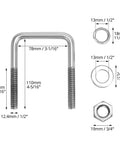Heavy Duty 304 Stainless Steel U Bolts Four Pack With Lock Nuts And Washers For Boat Trailers And Three Inch Square Beams Half Inch