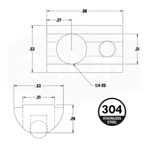 Stainless Steel Self Aligning Roll In T Nuts Ball Spring 25 Pack dimensions illustration with 1/4-20 thread specifications.