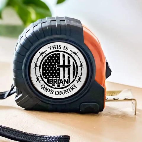 Solid Build Personalized Tape Measure For Woodworking And DIY Projects Featuring This Is Gods Country Engraving