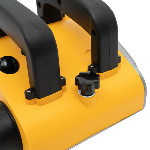 Pro Grade Electric Wall Planer With Beefy Adjustable Cutting Depth And Heavy Duty Tungsten Blades control knobs and handles close-up view.