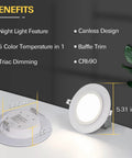 12 Pack Four Inch LED Recessed Night Light Retrofit Kit With Selectable 5CCT CRI90 1050lm 10.5W Equal 80W Dimmable Can Killer Downlight display