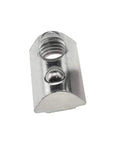 Close-up of M8 Roll In T Slot Nuts for 4040 aluminum extrusion, nickel plated carbon steel with spring ball, ideal for 3D printers and CNC builds.