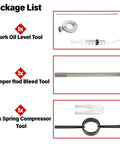 Package list for Motorcycle Fork Service Kit With Oil Level Tool Fork Spring Compressor And Damper Rod Bleed Tool Three Piece Fork Tool Set