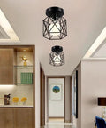 Dope Industrial Semi Flush Mount Ceiling Light Featuring A Sick Black Cage Design And Rustic Vintage Vibe, fits compact spaces.