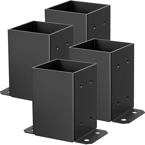 4x4 Post Base Bracket Set For Wood Posts 3.6x3.6 Inch Inner Size, 4 Pack, Q235 Steel With Black Powder Coat, Rust Resistant