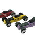 Three Pack 1/64 Scale Race Cars For High Speed Track Action On 1/64 Scale Tracks Compatible With Popular Racing Sets Great Gift For Kids And Collectors Seeking Fast Fun; red, yellow, purple plastic cars