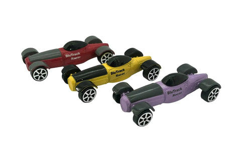 Three Pack 1/64 Scale Race Cars For High Speed Track Action On 1/64 Scale Tracks Compatible With Popular Racing Sets Great Gift For Kids And Collectors Seeking Fast Fun; red, yellow, purple plastic cars