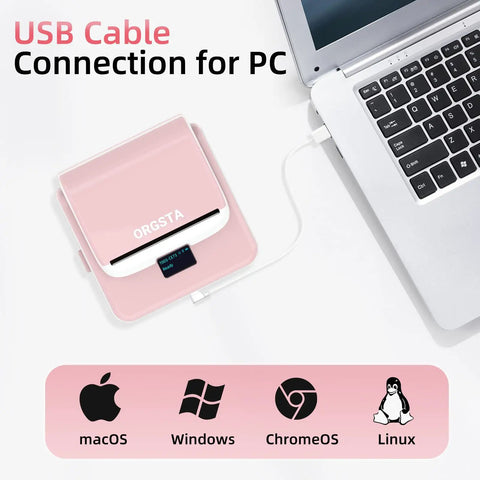Kickass Portable Bluetooth Label Printer With Slick Wireless Tape Dispenser For Home Office Organization And Shipping Labels No Ink Required connected via USB to laptop.