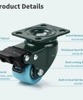 Heavy Duty Swivel Plate Casters With Brakes Polyurethane Tread Rolls Smooth As Silk Indoors set showing 360° swivel and dual-lock brakes.