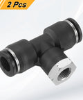 Push To Connect Branch Tee Air Fitting For Three Eighths Inch Tube OD And NPT One Eighth Inch Thread Heavy Duty