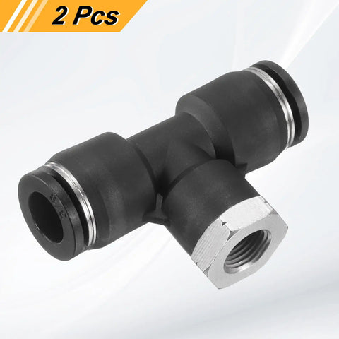 Push To Connect Branch Tee Air Fitting For Three Eighths Inch Tube OD And NPT One Eighth Inch Thread Heavy Duty