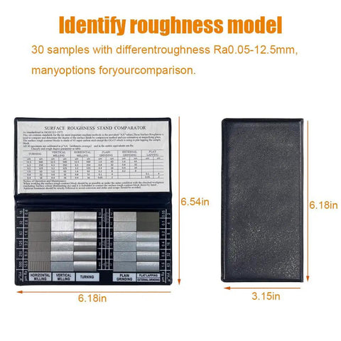 Ra0.05 to Ra12.5 Micrometer Surface Roughness Comparator Kit With 30 Specimens for Machinists and Metrology Pros - Pro-Grade Finish Gauges for Quality Control, Precision Machining, and Surface Texture Testing. Black case with 30 roughness blocks, front view