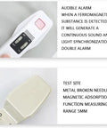 Audible alarm feature of Needle Detector For Textiles And Clothing, High Sensitivity Metal Scanner shown with test site detail.