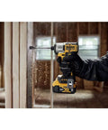 Cordless 20V Max Brushless Impact Driver Delivers Knockout 1825 Inch Pounds Torque And Blistering 3400 RPM Across Three Speed Settings Featuring Smart Variable Trigger Bright Built In Light And Ships Ready To Roll With Full Battery Charger Kit For Tough in action drilling through wood.