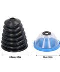 Gotta Keep Your Job Site Clean With This Heavy Duty Electric Hammer Dust Cover And Drywall Dust Collector Made From Rugged Abs Plastic To Snag All That Pesky Dust Before It Creates A Huge Mess For Power Tool Crews, featuring black dust cover and blue collector components.