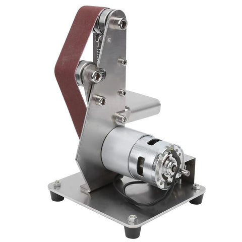 Multifunctional Mini Electric Belt Sander With 9000Rpm Brushless Motor Perfect For Home DIY Projects Metal Polish Grinding And Deburrin Includes 30X330Mm Sandbelt and adjustable head view.