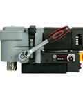 Heavy Hitter Magnetic Drill Press With A Beefy 9.5 Amp Motor 2645 Lb Holding Force And 1 9/16 Inch Annular Cut Capacity on a metal base.
