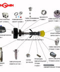 87K abrasive waterjet cutting head assembly by Wingwin, exploded view with fittings and seals