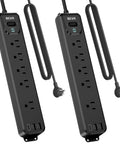 Two Pack Surge Protector Power Strips With 10 Foot Heavy Duty Extension Cord, Five Widely Spaced Outlets And Three USB Ports