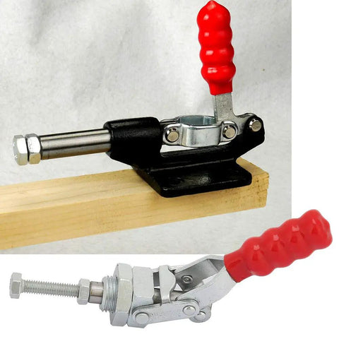 Heavy Duty Toggle Clamp With Push Pull Action Galvanized Iron 100kg Holding Force 20mm Travel M16 Screw Quick Positioning For Welding Jigs Mold Fixtures Inspection Tools Movable Bases on wood