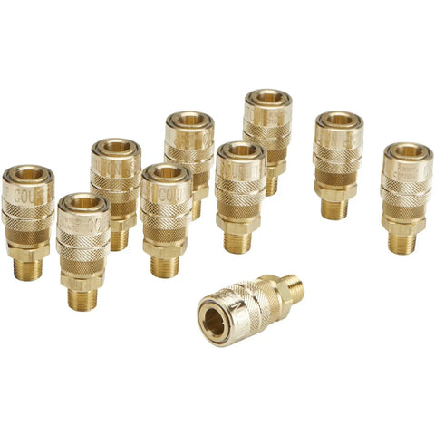 Industrial 1/4 Inch NPT M Style Quick Connect Air Fitting Coupler Set Box Of 10 Kwik Change, brass connectors arrangement