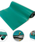 Front view: green ESD rubber soldering mat, 23.6 x 118 in, anti-static desk mat for electronics repair